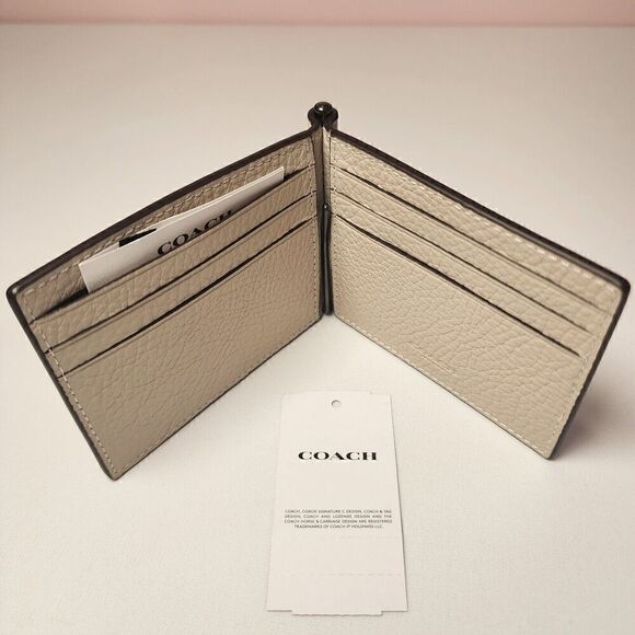 NWT COACH CH090 MEN Slim Money Clip Billfold Wallet in QB/ Steam - Picture 3 of 3